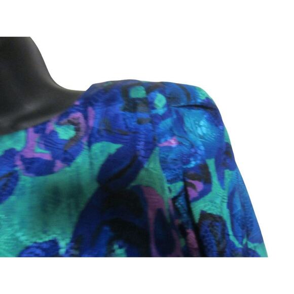 Vintage 80s Metallic Floral Party Dress Blue Green Plaza South Size 8 - Picture 4 of 8
